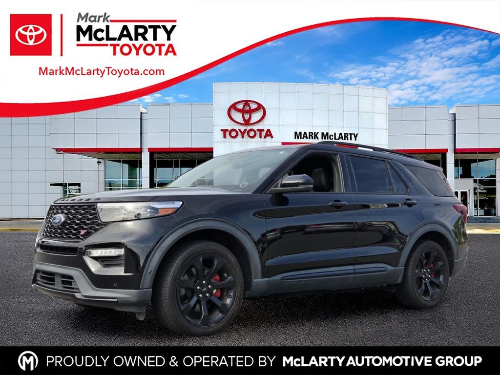 2021 Ford Explorer ST in Agate Black Metallic — front three-quarter view