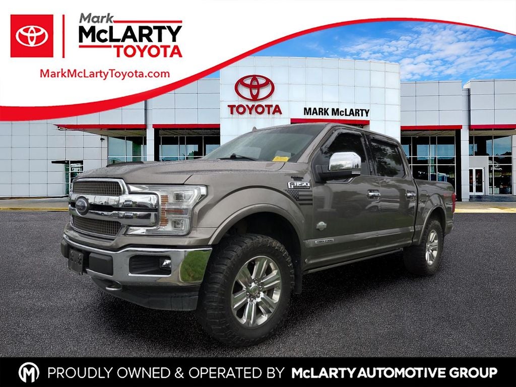 2019 Ford F-150 King Ranch in Stone Gray Metallic — front three-quarter view