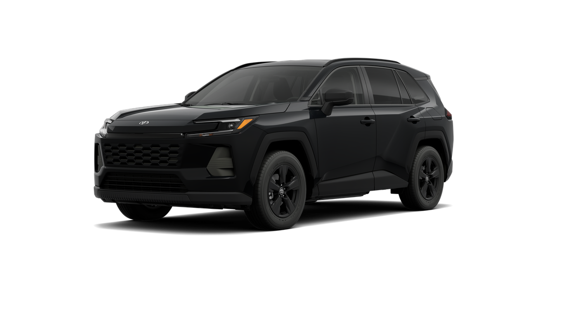 2026 Toyota RAV4 LE in Midnight Black Metallic — front three-quarter view