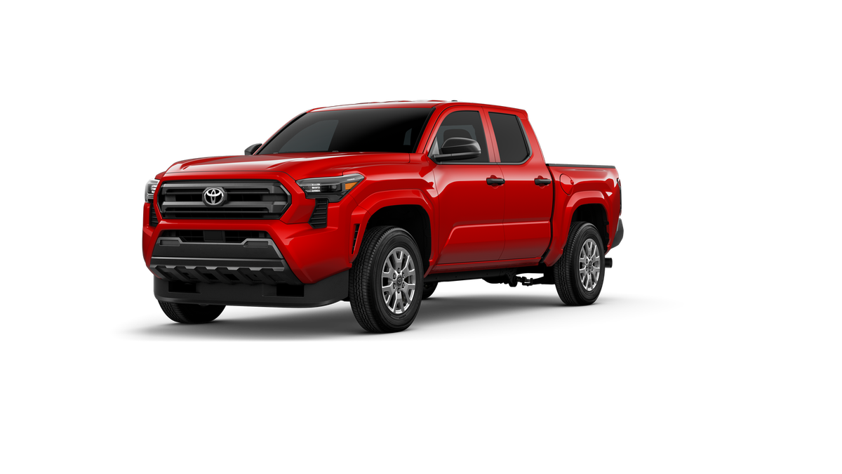 2026 Toyota Tacoma SR in Supersonic Red — front three-quarter view
