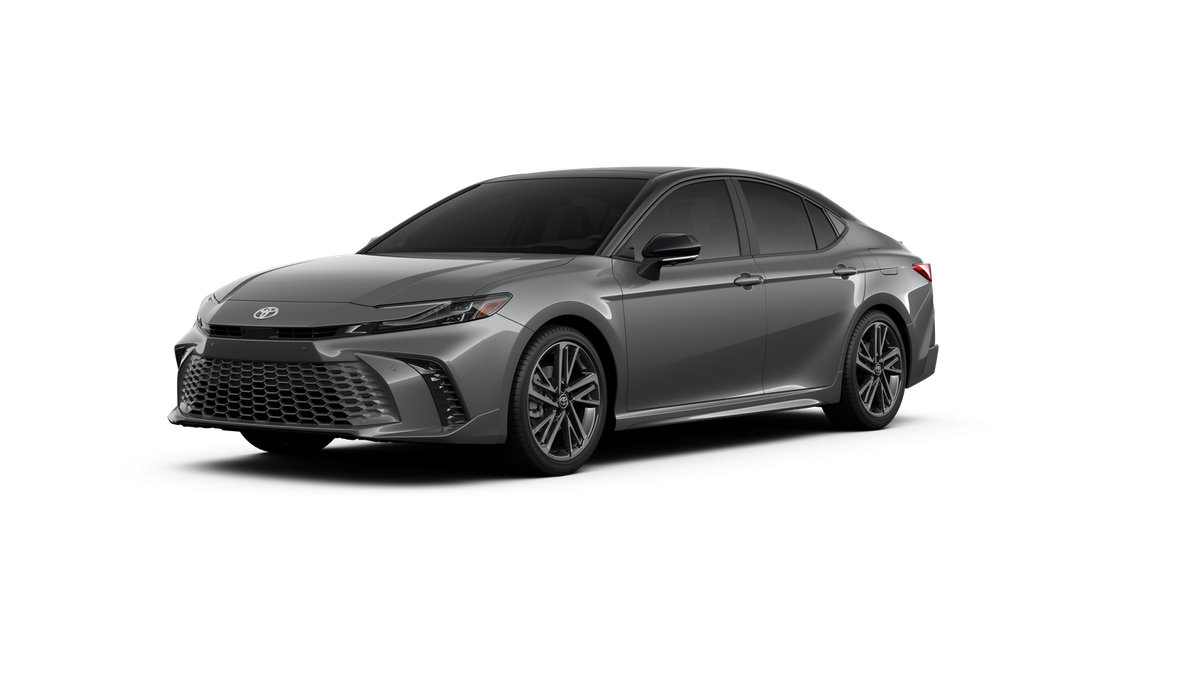2026 Toyota Camry XSE in Heavy Metal With Midnight Black Metallic Roof — front three-quarter view