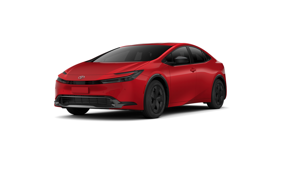 2026 Toyota Prius LE in Supersonic Red — front three-quarter view