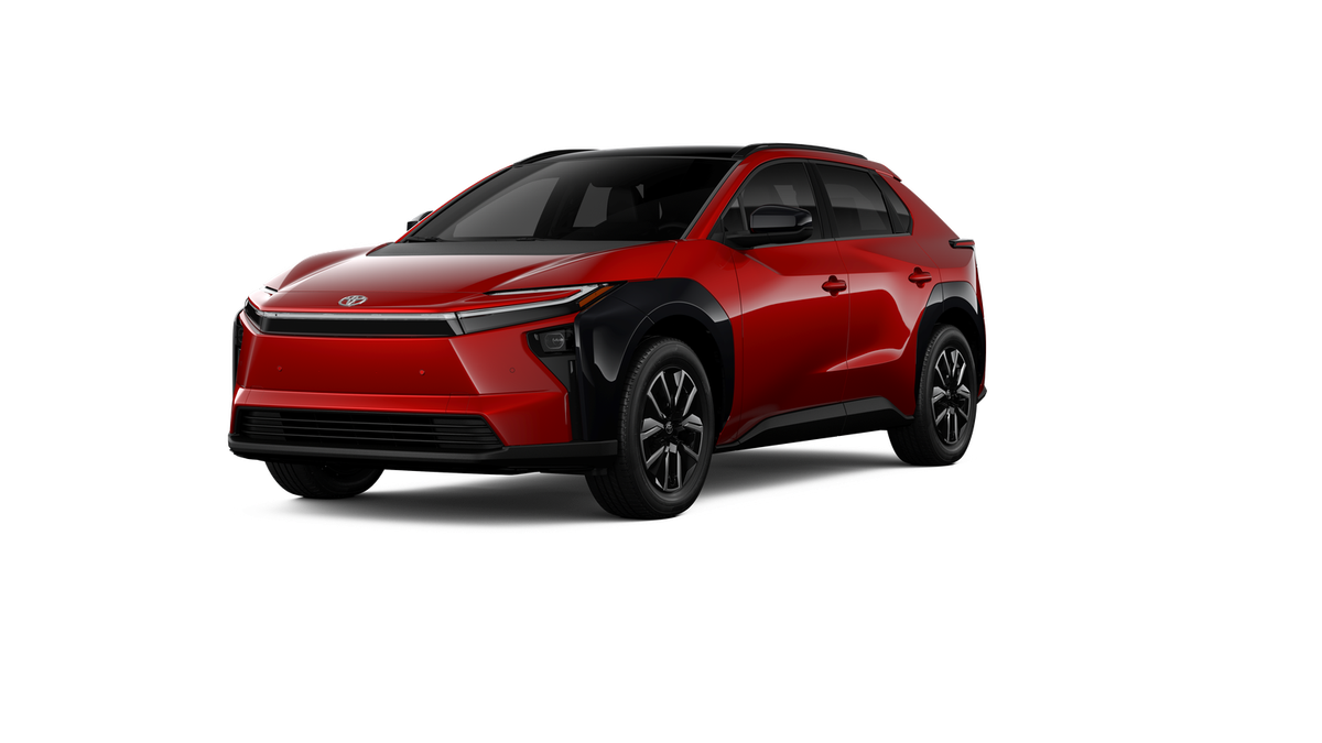 2026 Toyota bZ XLE in Supersonic Red — front three-quarter view
