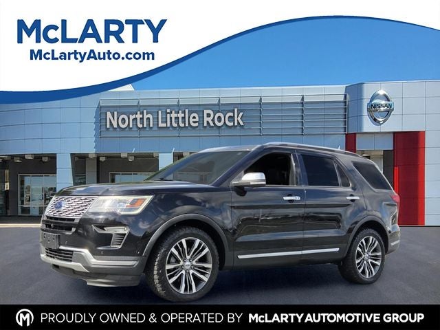 2018 Ford Explorer Platinum in Shadow Black — front three-quarter view