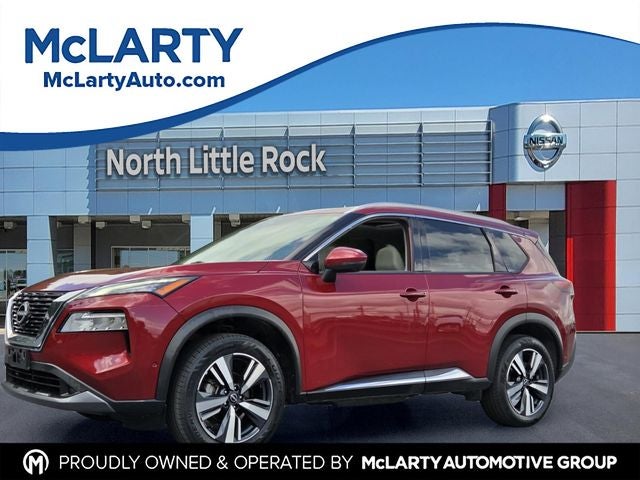 2023 Nissan Rogue SL in Scarlet Ember Tintcoat — front three-quarter view