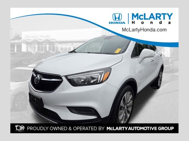 2019 Buick Encore Preferred in Summit White — front three-quarter view