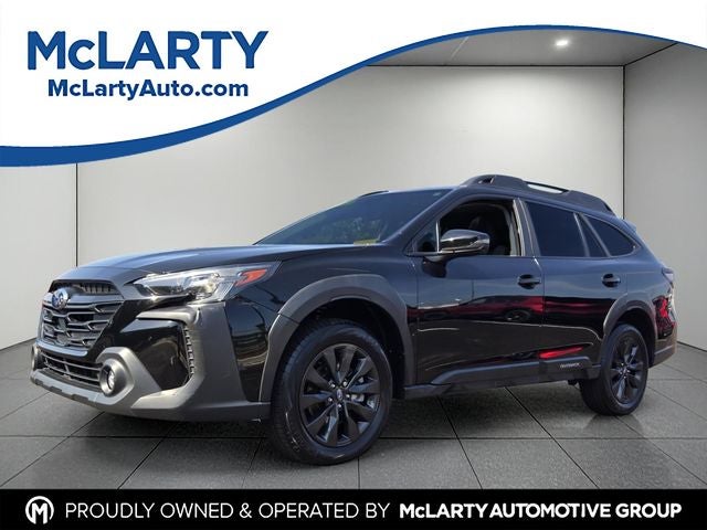 2025 Subaru Outback Onyx Edition in Crystal Black Silica — front three-quarter view