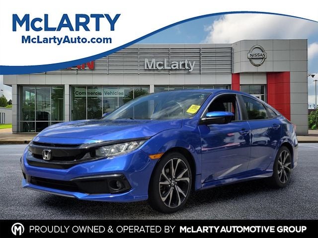 2020 Honda Civic Sport in Aegean Blue Metallic — front three-quarter view
