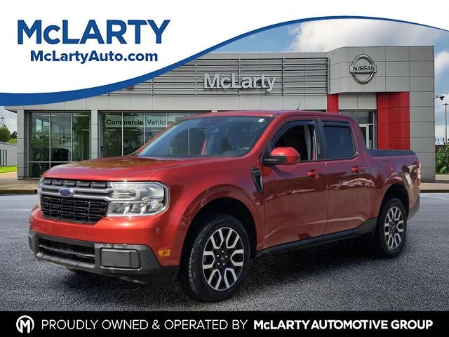 2022 Ford Maverick Lariat in Hot Pepper Red Tinted Clearcoat Metallic — front three-quarter view
