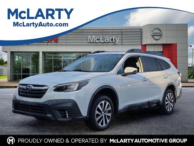 2020 Subaru Outback Premium in Crystal White Pearl — front three-quarter view